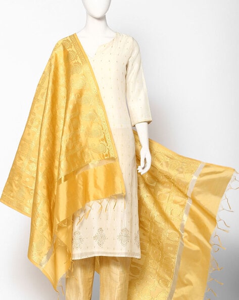 Zari Woven Dupatta with Fringed Hems Price in India