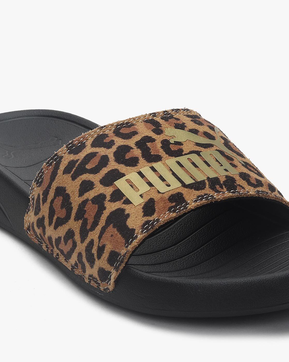 puma leopard print sliders