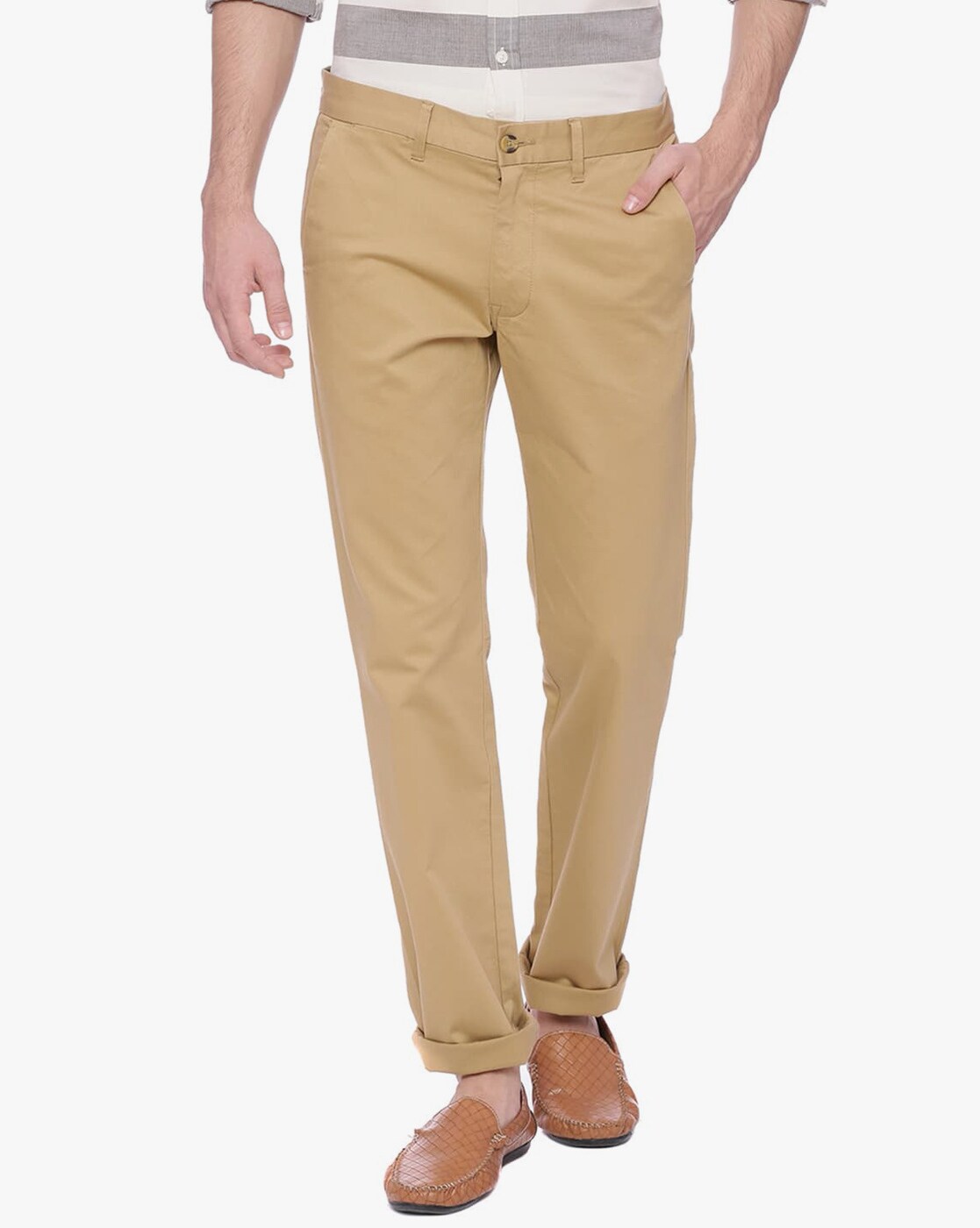 Buy Louis Philippe Sport Khaki Cotton Slim Fit Trousers for Mens Online @  Tata CLiQ