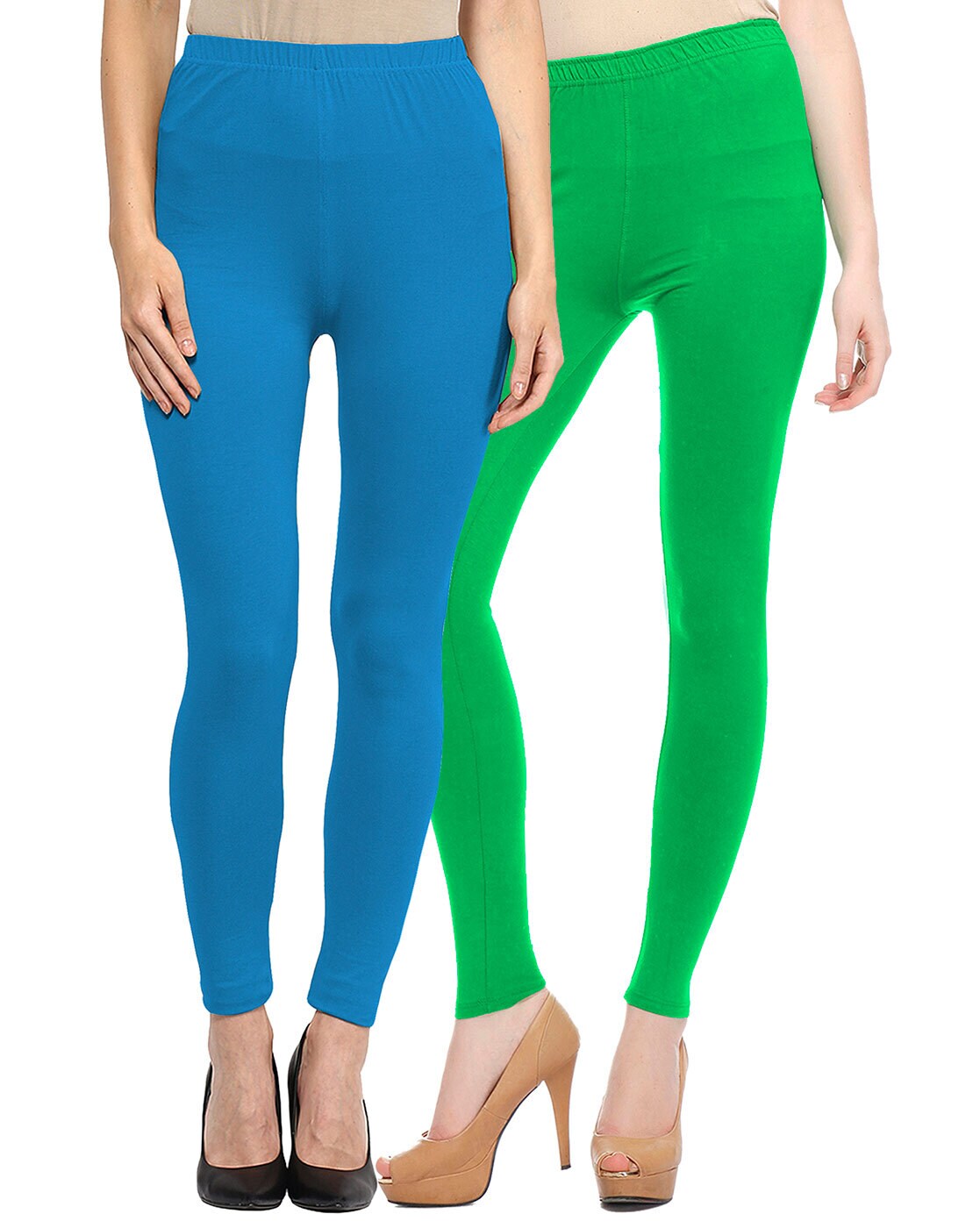 De Moza Superior Ankle Length Leggings Combo Pack of 2 Lime&Teal | De Moza