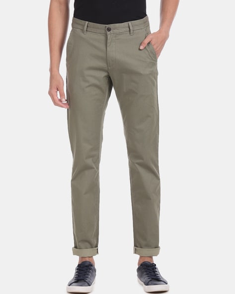 Buy Olive Green Low Rise Slim Fit Pants for Men