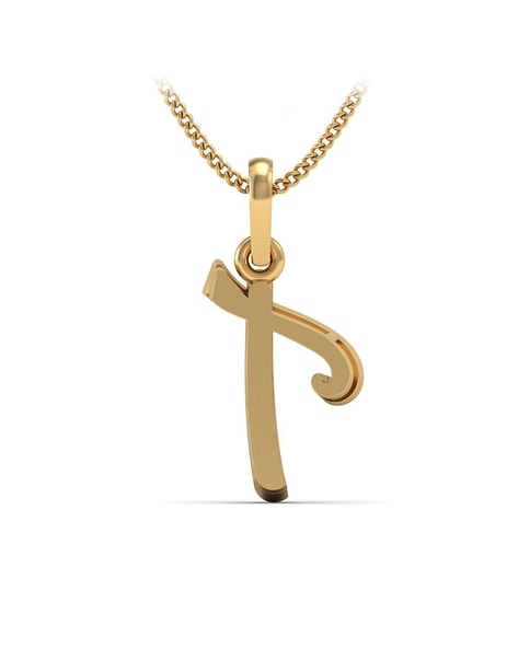 Initial Necklace, Letter T Diamond Pendant with 18k Yellow Gold Chain