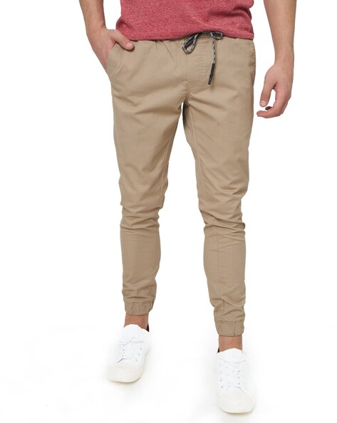 beige slim joggers