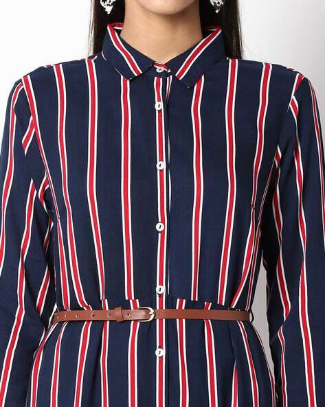 navy blue shirt dress with belt