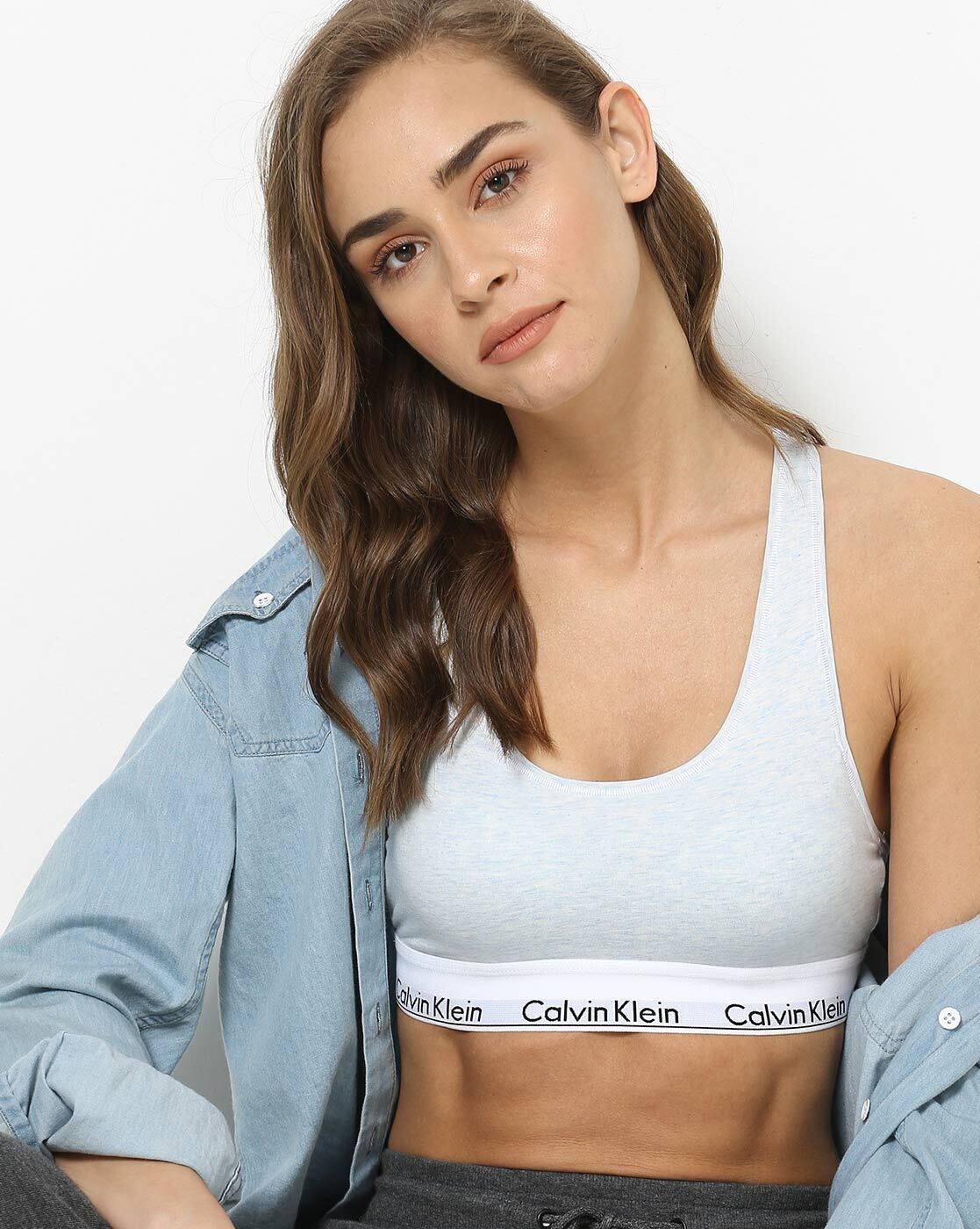 Calvin Klein Padded Cross-back Bra Top In Grey