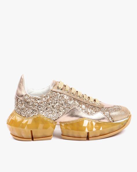 Buy Jimmy Choo Diamond Glitter Lace-Up Sneakers | Golden Color 