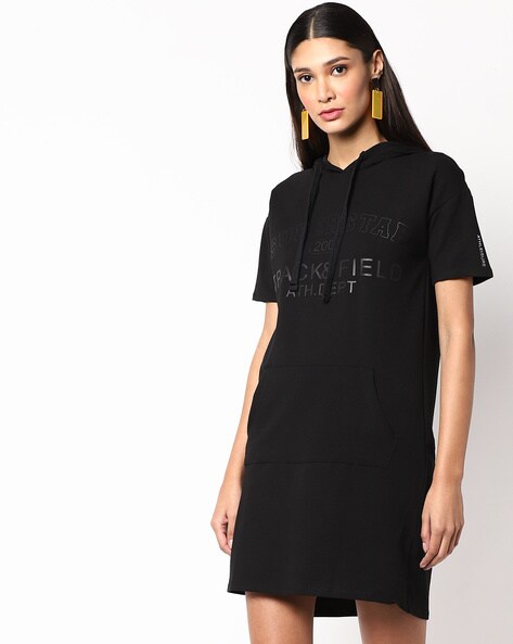 Printed Hooded Dress with Side Pockets