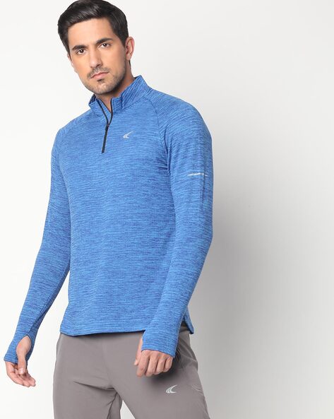 Heathered Half-Zip High-Neck T-shirt