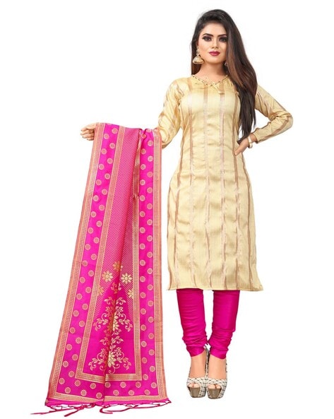 Unstitched Dress Material with Floral Print Price in India