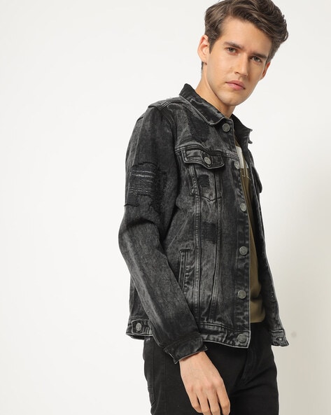 buy mens black denim jacket