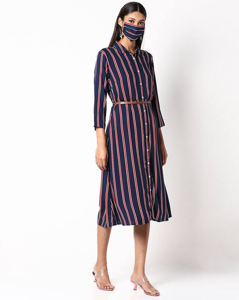 navy blue shirt dress with belt