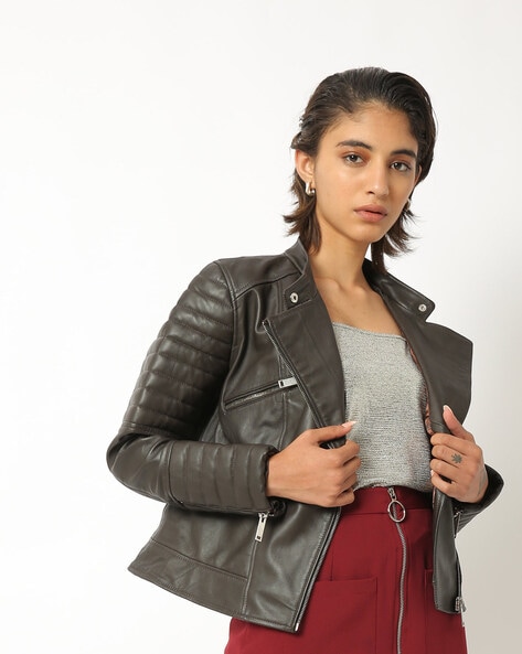 ajio leather jacket womens