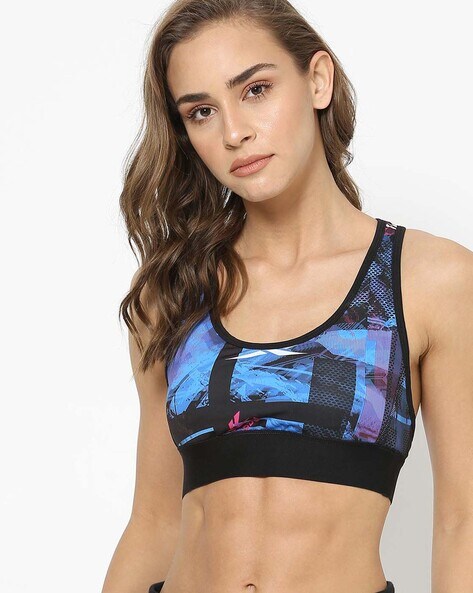 Abstract Print Sports Bra with Racerback Spaghetti Straps