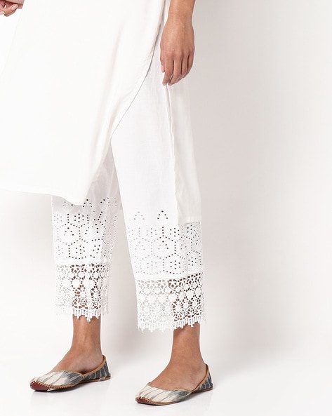 Buy White Lace Cotton Pants  ROZGMEER03ROZ4  The loom