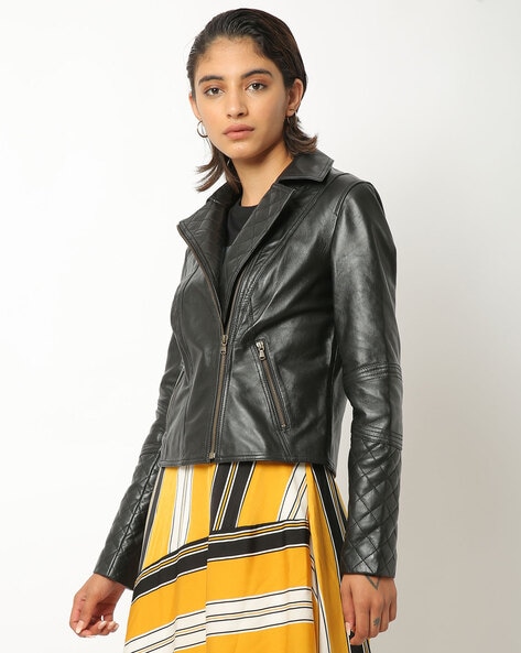 ajio leather jacket womens