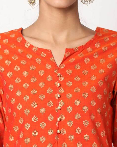 Buy Women Orange Printed Cotton Lycra Blend Kurta (XXL) Online at Best  Prices in India - JioMart.