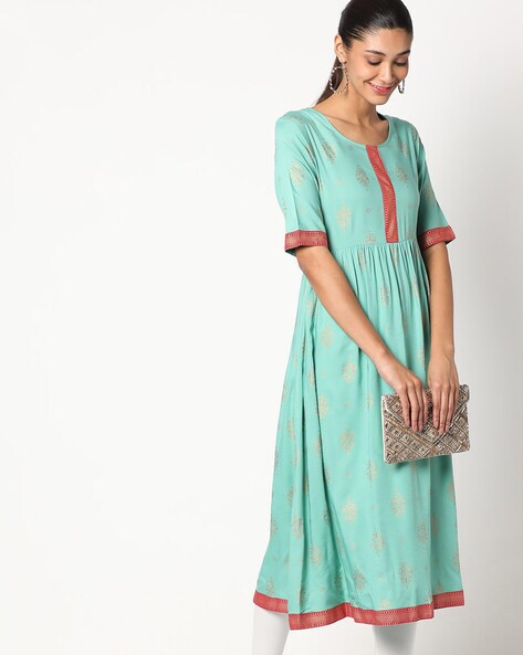 Printed A-line Kurta with Gathers