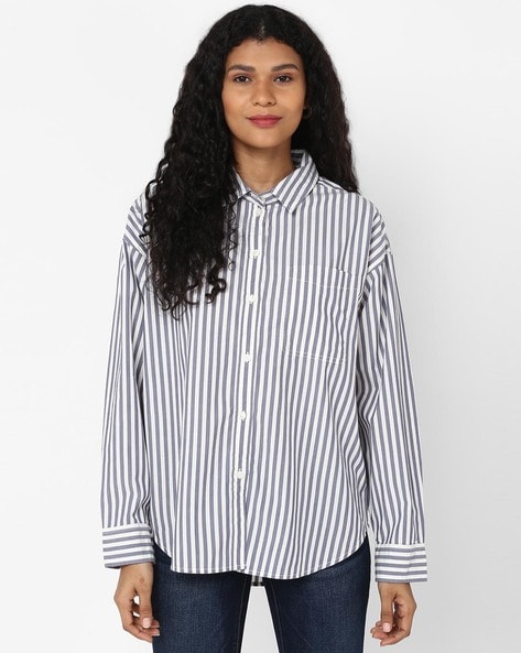 American eagle black and white striped shirt best sale