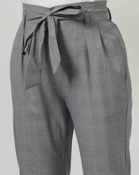 Grey Check Paper Bag Trousers from Quiz on 21 Buttons