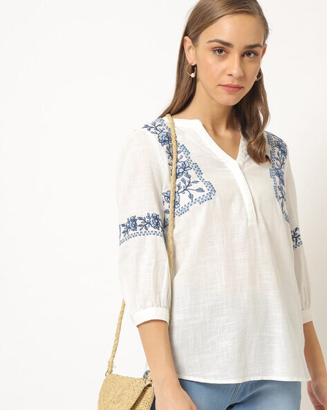Embroidered Tunic with Notched Neckline