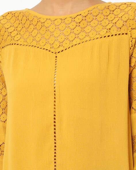 mustard yellow lace top