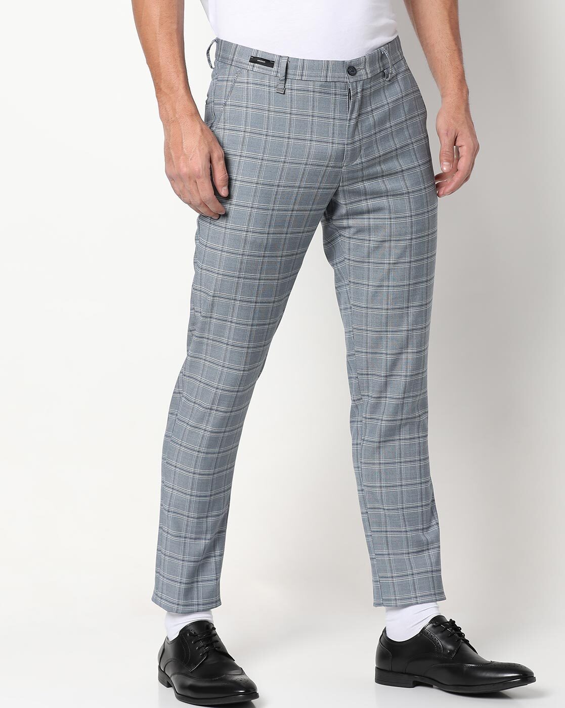 Buy Peter England Men Navy Blue Checked Slim Fit Trousers - Trousers for  Men 18838978 | Myntra