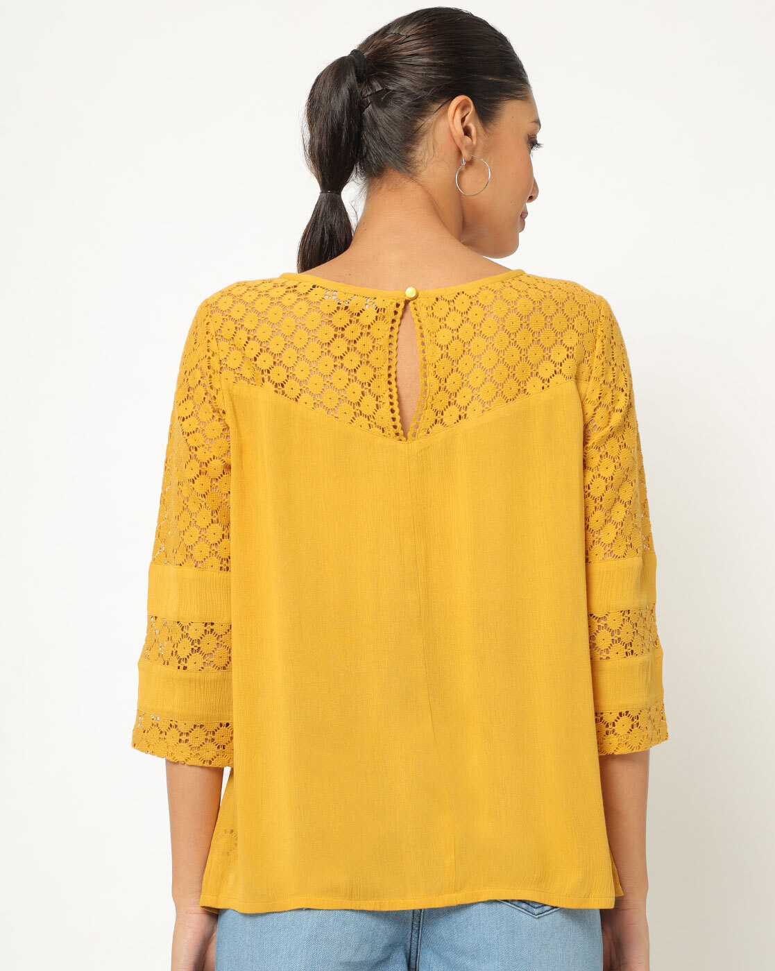 Mustard yellow lace sales top