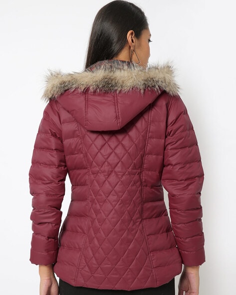 burgundy padded coat women's