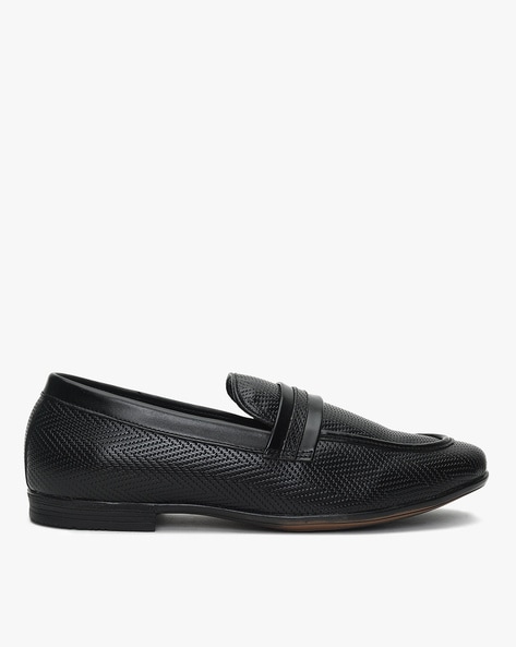 Chevron-Texture Penny Loafers