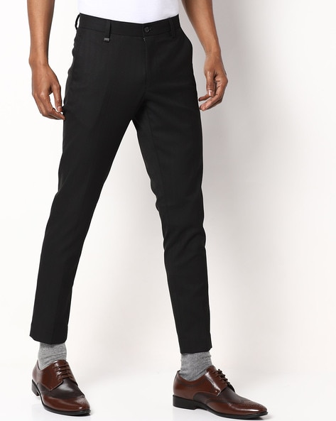 Buy DENNISON Men Black Tapered Fit Cropped Trousers - Trousers for Men  7719545 | Myntra