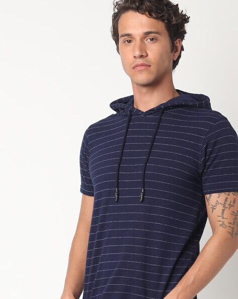 Striped T-shirt with Drawstring Hood