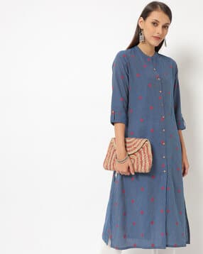 zizo by namrata bajaj Striped A-line Kurta with Mandarin Collar-picture-13