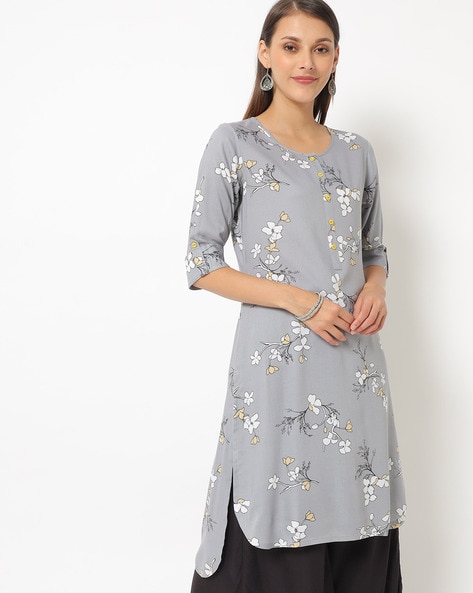 Floral High-Low Straight Kurta