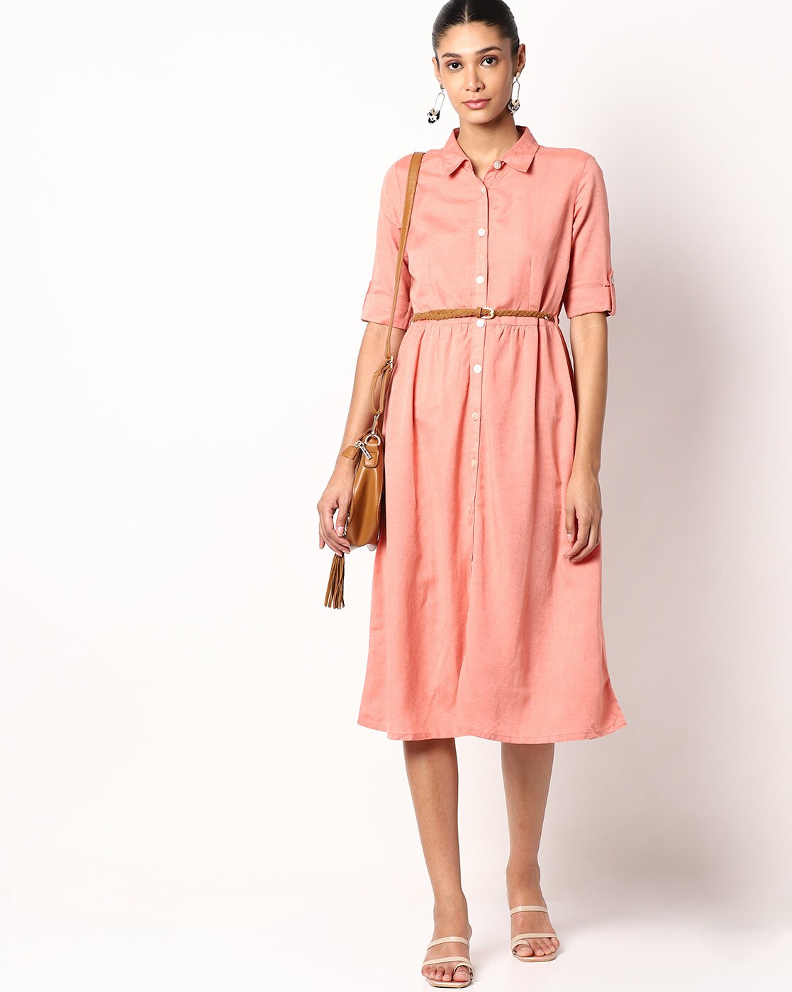 Tie-belt Button-front Dress