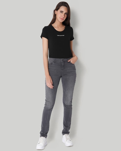 Grey jeans 2025 black t shirt