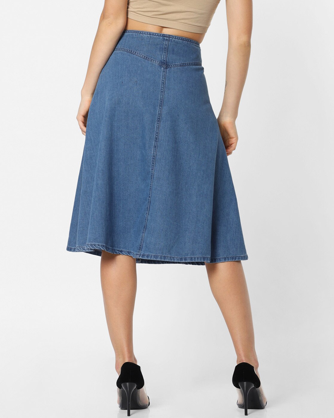 Buy LAYERED BLUE DENIM MIDI SKIRT for Women Online in India