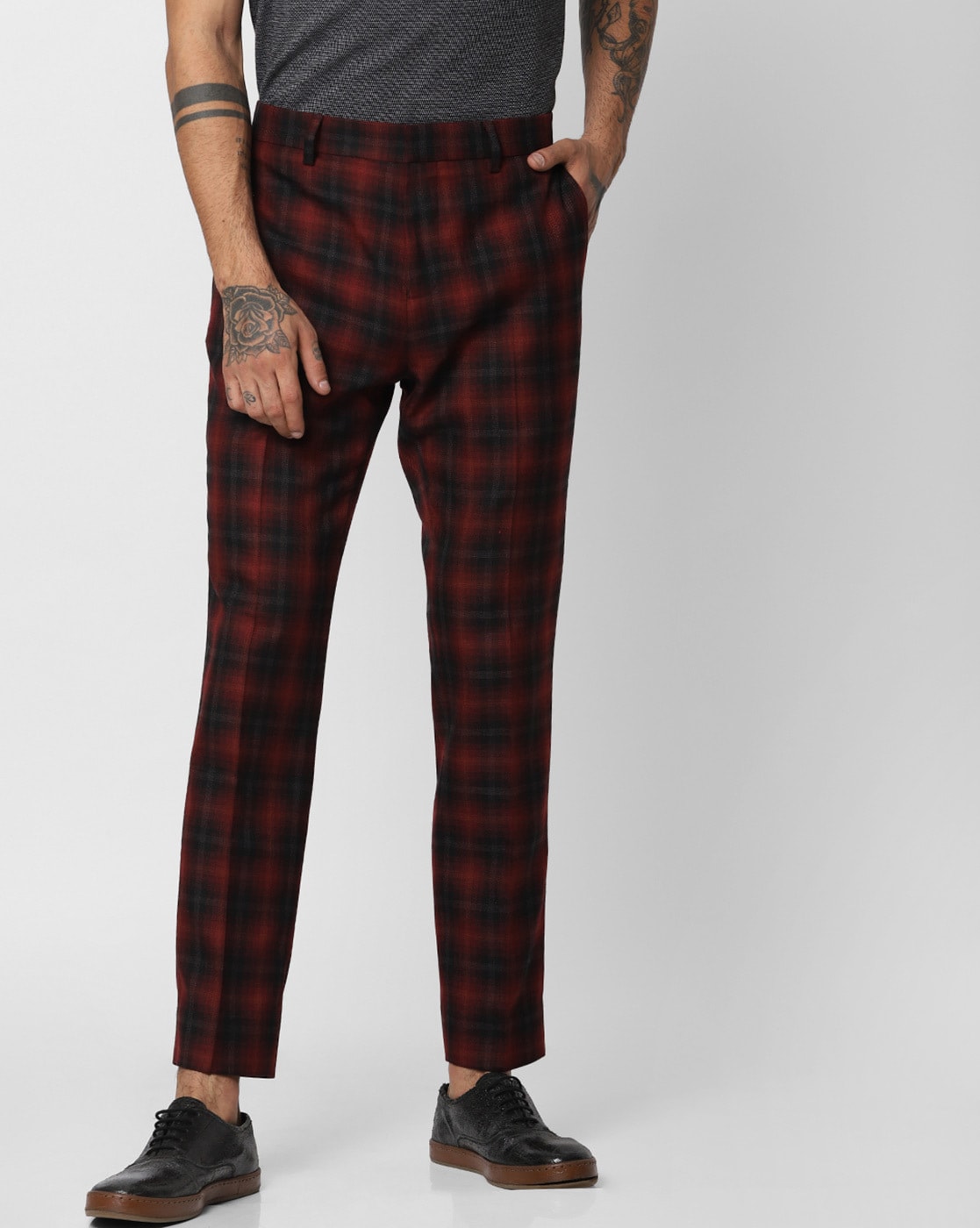 Jack  Jones Casual Trousers  Buy Jack  Jones Navy Blue Mid Rise Check  Trousers 28 OnlineNykaa fashion