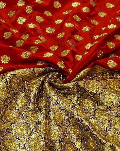 6.3m Wedding Blue Red Handloom Banarasi Silk Saree Stone Work, With Blouse  Piece at Rs 700 in Maunath Bhanjan