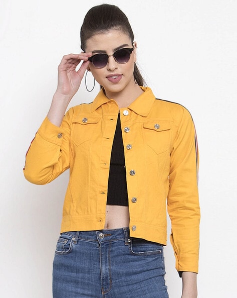 Bene Kleed Lime Yellow & Sky Blue Slim Fit Cotton Denim Jacket