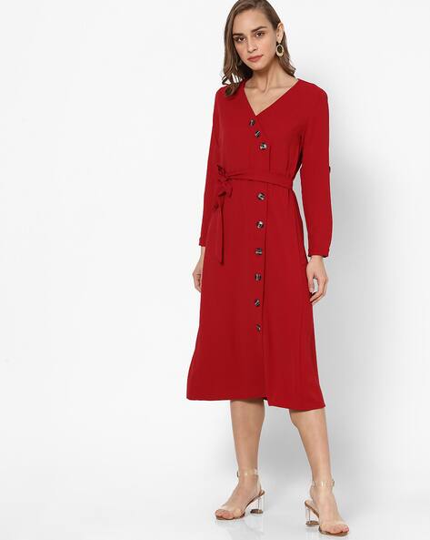 red button down dress