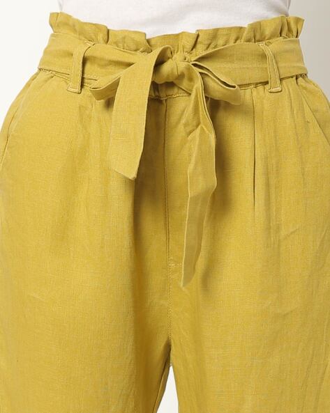 Mustard Wide Leg Paperbag Trousers  In The Style