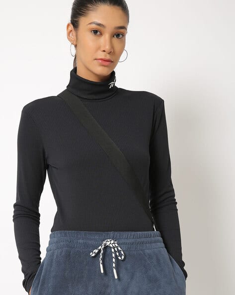 Ribbed High-Neck Sweatshirt