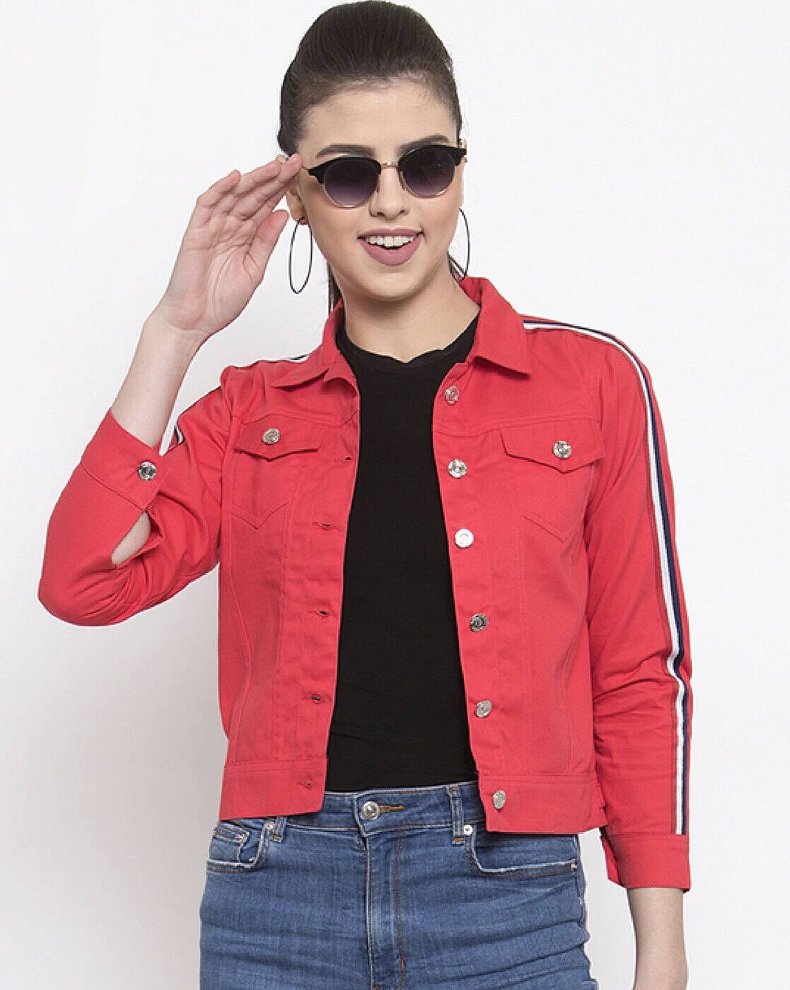 peach denim jacket womens