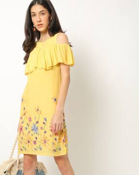yellow cold shoulder dresses