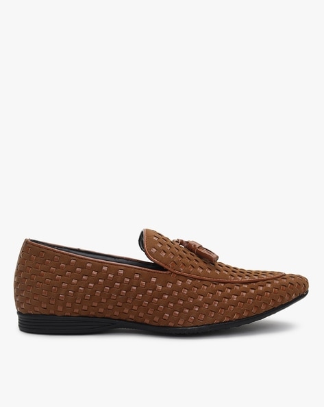 Basket-Weave Loafers with Tassels