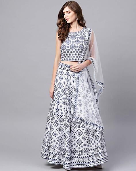 White and Blue Grand Wedding Ceremony Ready to Wear Lehenga Choli With  Heavy Embroidery in USA, UK, Malaysia, South Africa, Dubai, Singapore