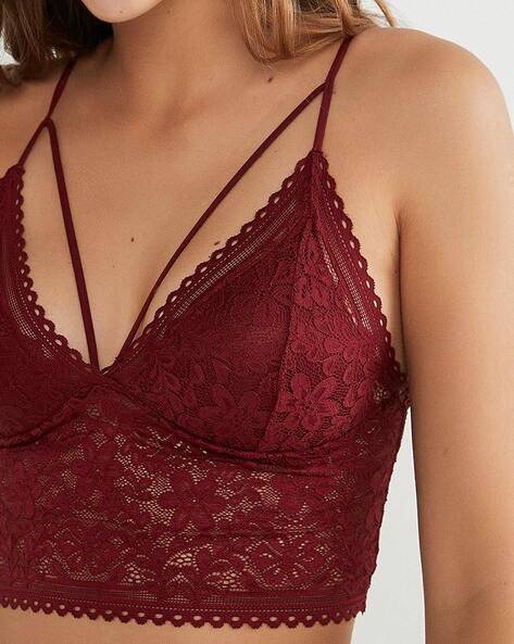 RYRJJ Lace Bralette for Womens Cami Crop Tops Spaghetti Strap Sexy V Neck  Bustier Going Out Tops Camisole Bralettes Bra(Wine,L)