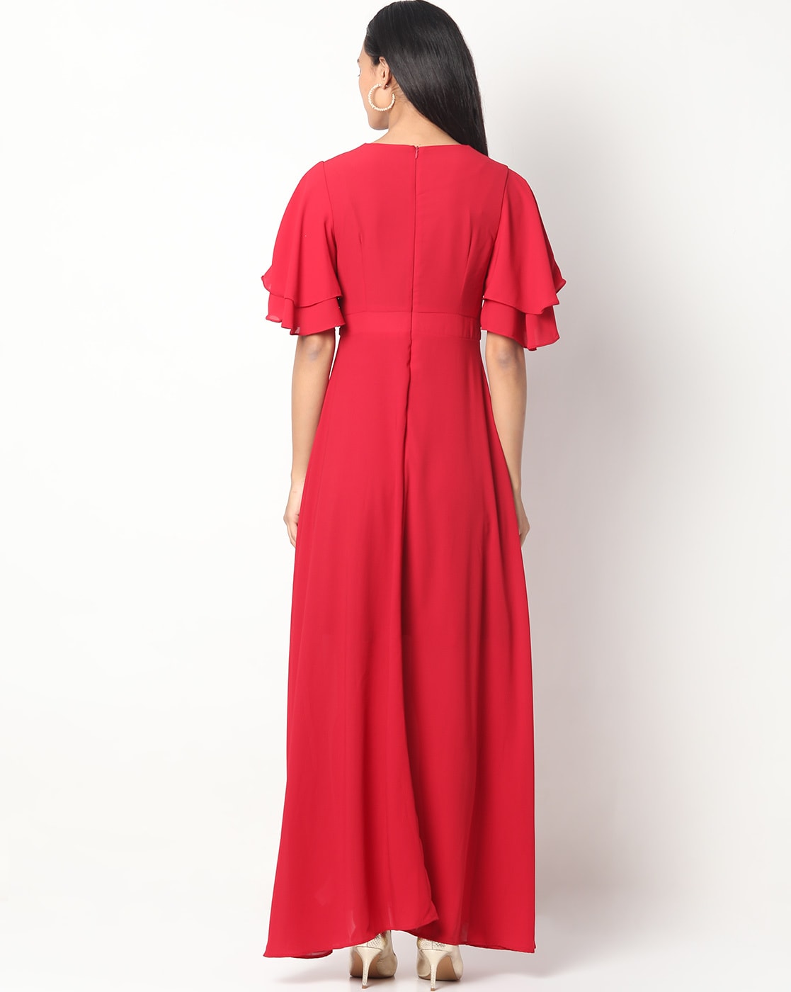 tiered maxi dress with sleeves