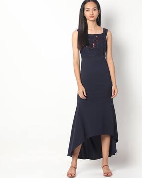 navy blue dress high low