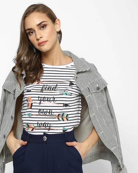 Striped Crew-Neck T-shirt with Typography